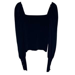 Autumn Cashmere Long Sleeve Knit Top Womens Large Navy Ribbed Square Neck